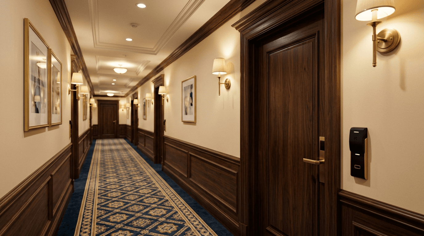 Hotelski hodnik i elektronička brava na sobama